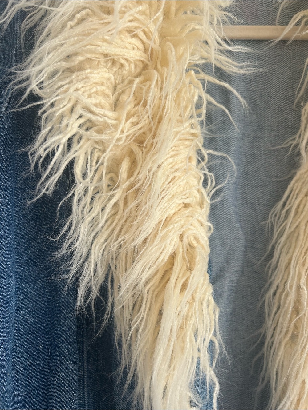 Show Me Your MuMu Blue Denim Coat with Cream Faux Fur Trim - Picture 4 of 7